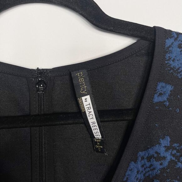 Plenty by Tracy Reese Small S Black Blue Jacquard Knit Dress Drop Waist Flared - Picture 6 of 10